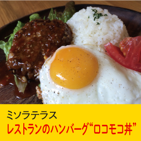 ミソラテラス レストランのハンバーグ ロコモコ丼